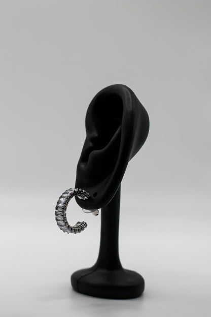 SILVER BAGUETTE HOOP EARRINGS
