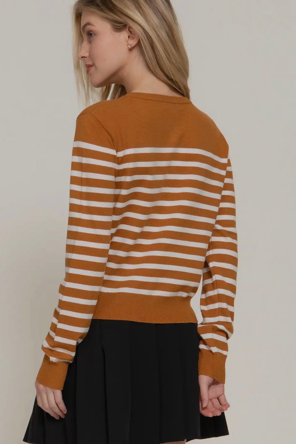 ORANGE LONG SLEEVE STRIPED CARDIGAN