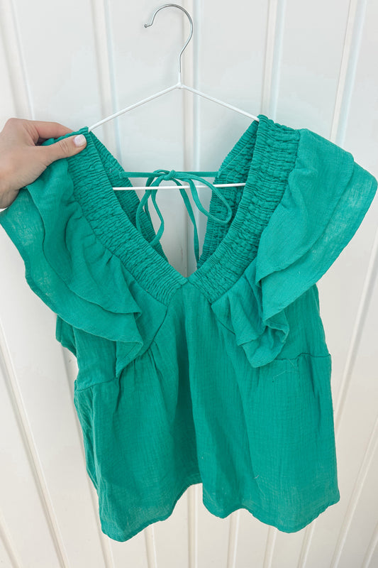 EMERALD RUFFLE TOP