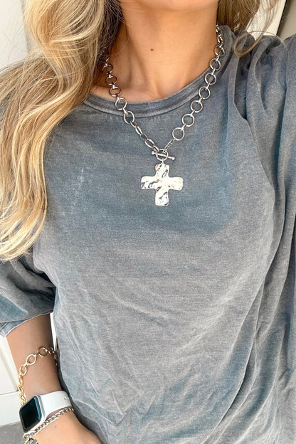 HAMMERED CROSS NECKLACE