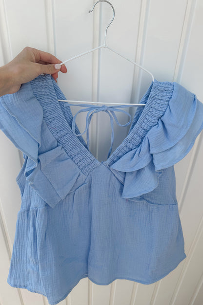 SKY BLUE RUFFLE TOP