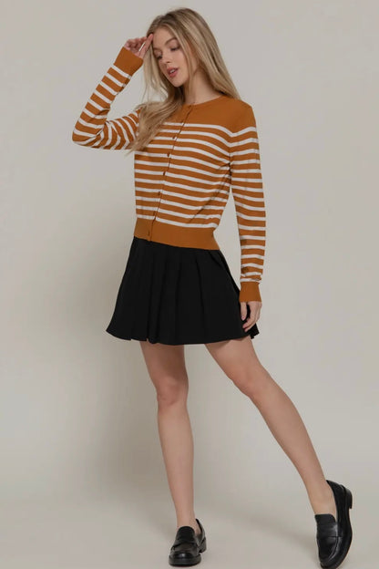 ORANGE LONG SLEEVE STRIPED CARDIGAN