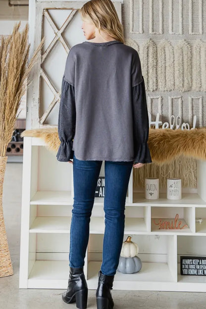 GRAY BISHOP SLEEVE TOP