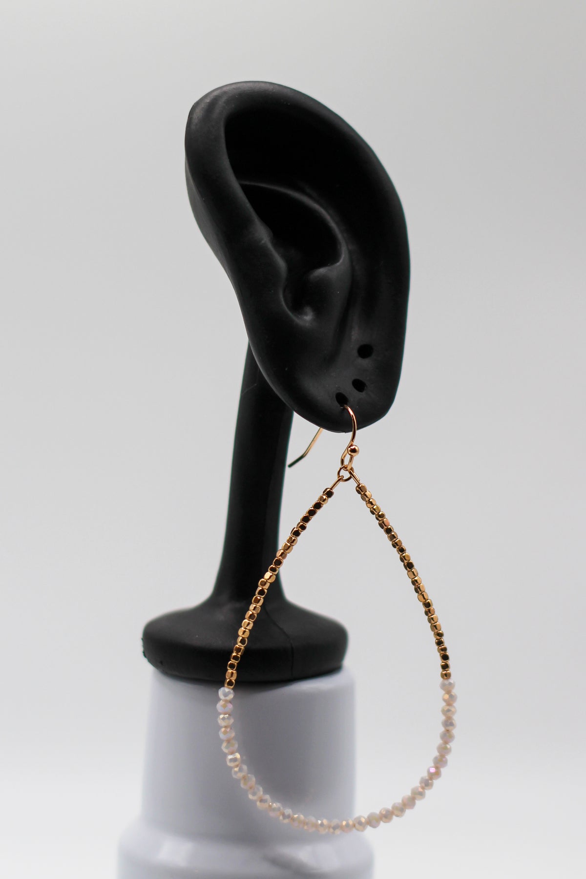 WHITE BEADED HOOP EARRINGS
