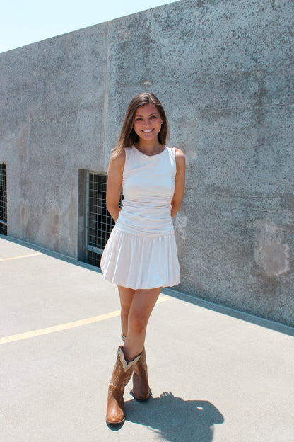BOATNECK VOLUMINOUS MINI DRESS