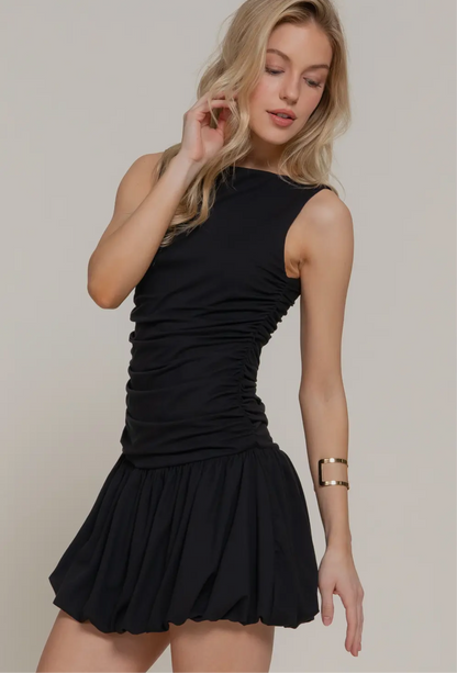 BOATNECK VOLUMINOUS MINI DRESS