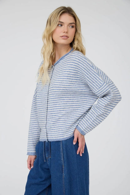 DUSTY BLUE STRIPED CARDIGAN