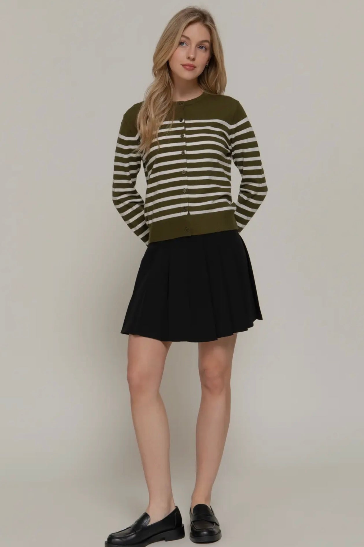 GREEN LONG SLEEVE STRIPED CARDIGAN