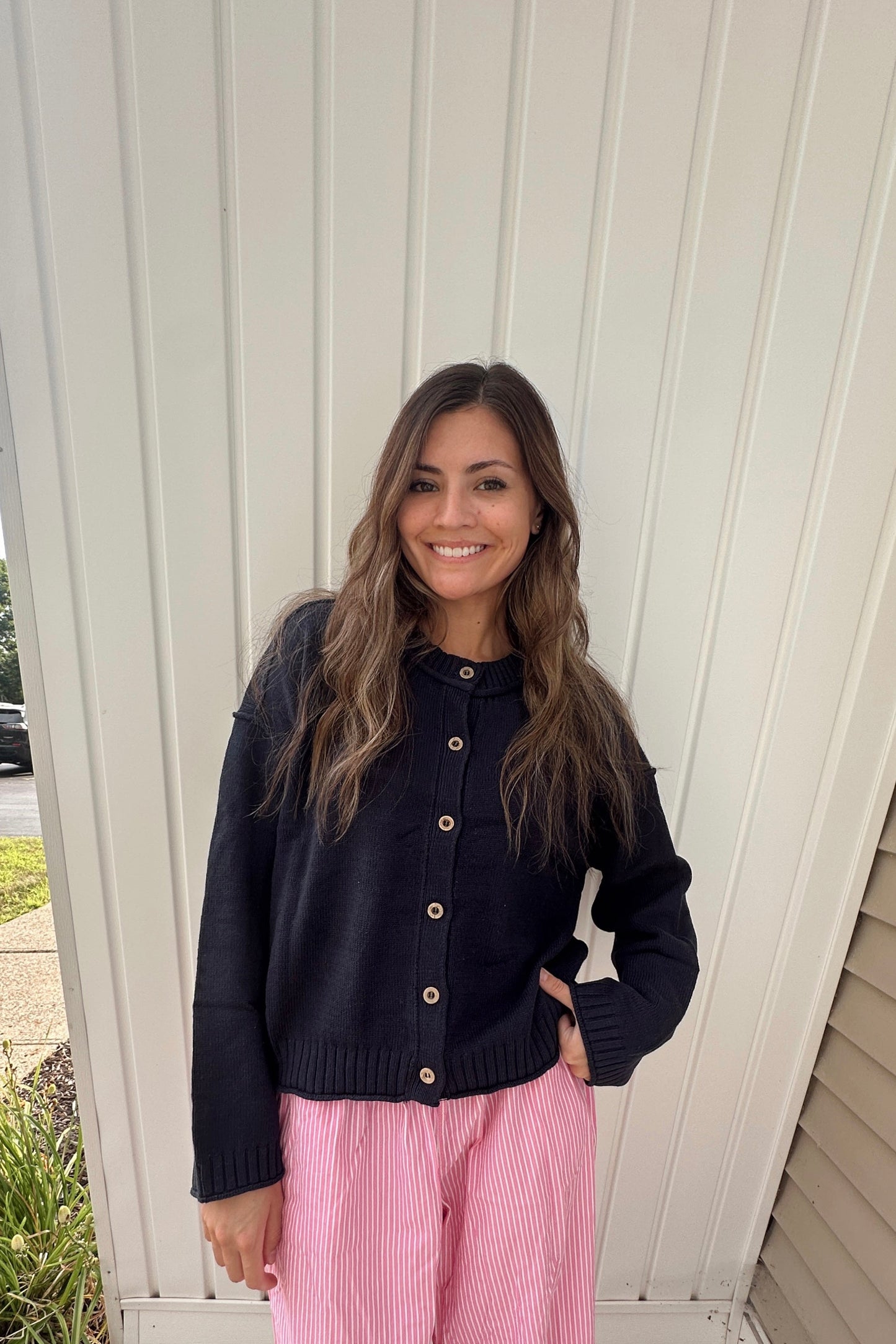 NAVY BUTTON DOWN CARDIGAN