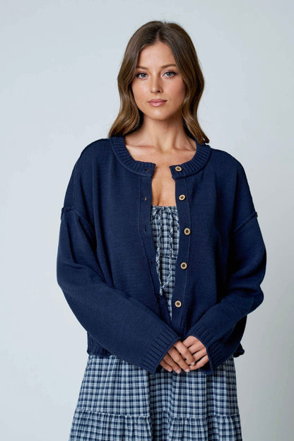 NAVY BUTTON DOWN CARDIGAN
