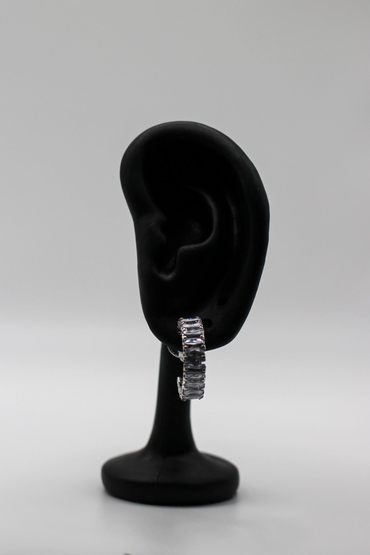 SILVER BAGUETTE HOOP EARRINGS