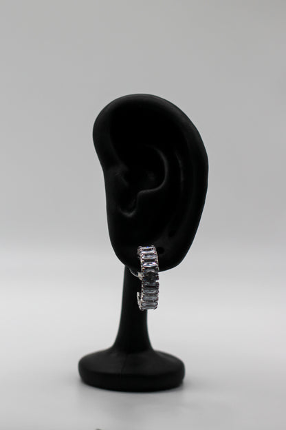 SILVER BAGUETTE HOOP EARRINGS