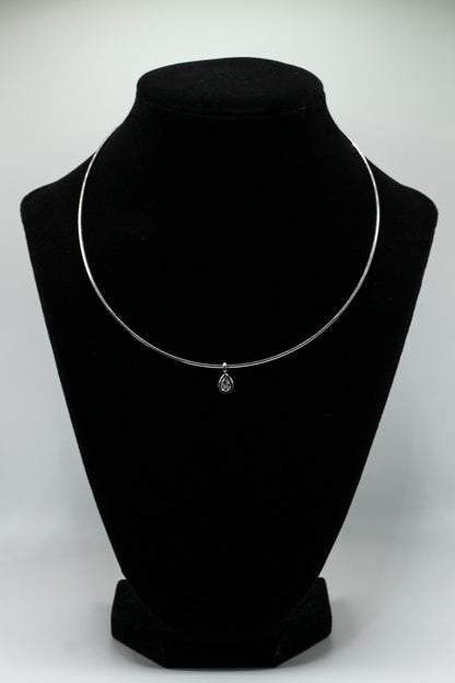 SILVER PEAR BEZEL WIRE NECKLACE