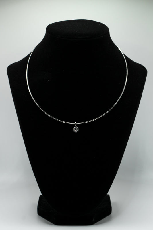 SILVER PEAR BEZEL WIRE NECKLACE