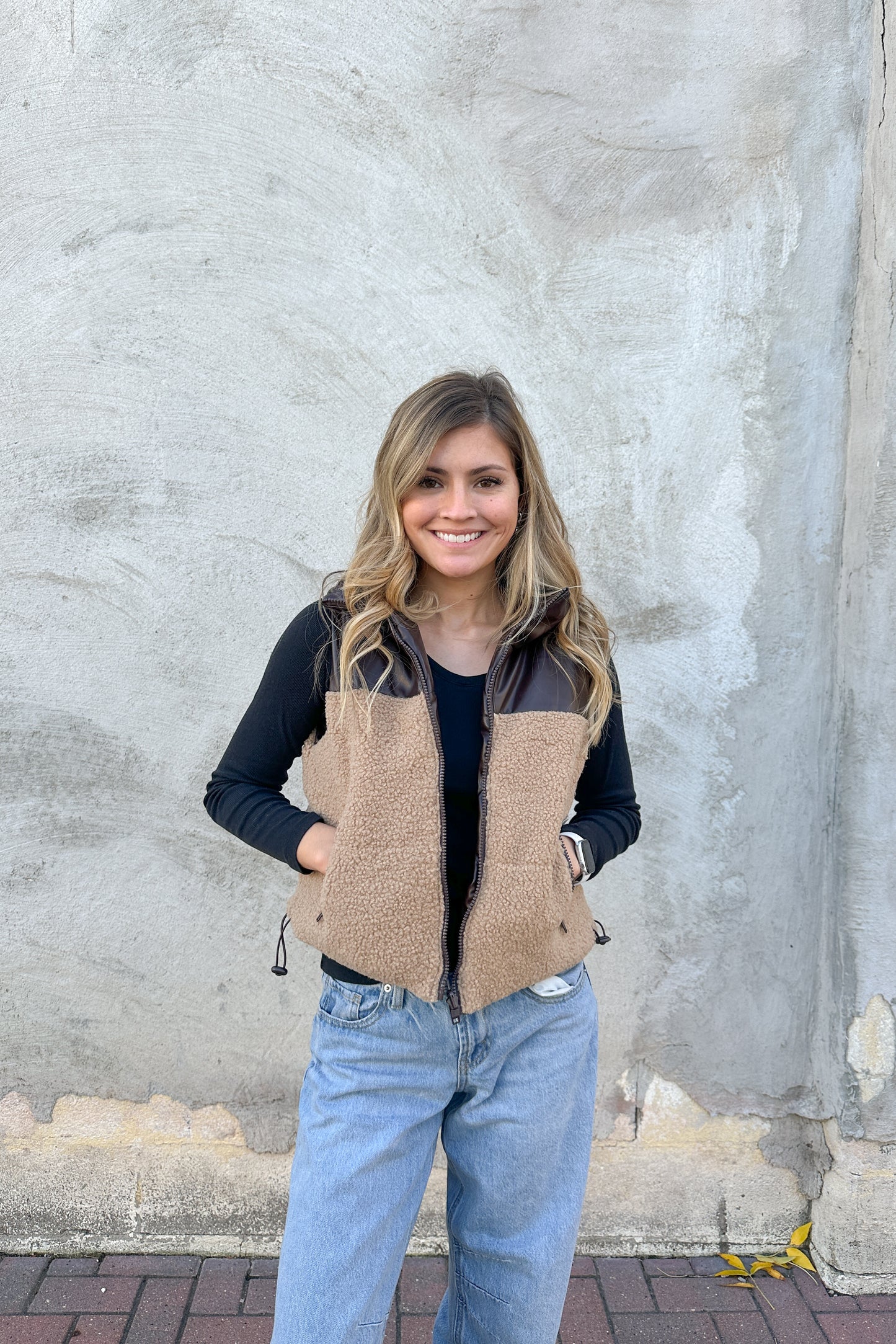 REVERSIBLE BROWN SHERPA VEST