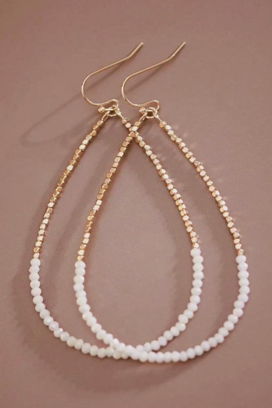 WHITE BEADED HOOP EARRINGS