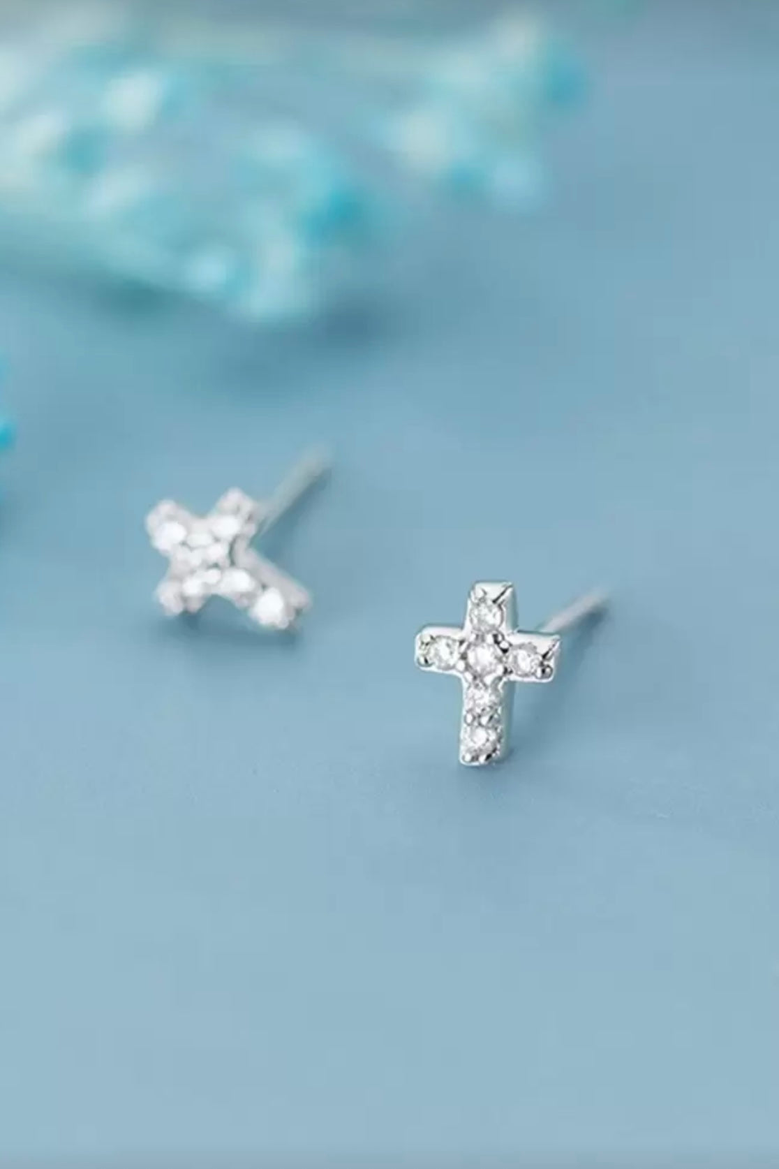 MINI PAVE CROSS EARRINGS