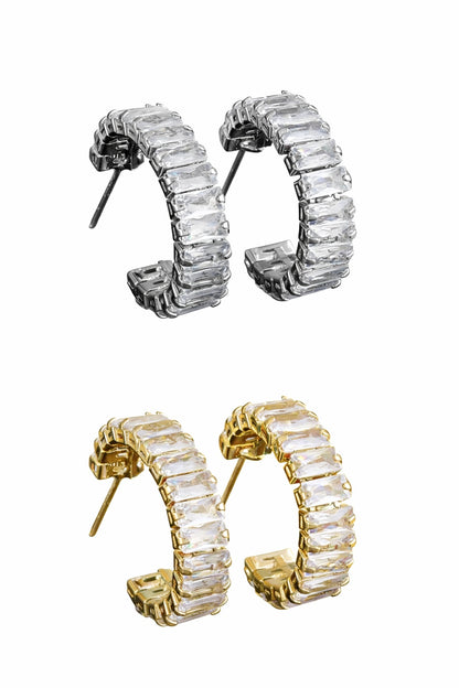 SILVER BAGUETTE HOOP EARRINGS