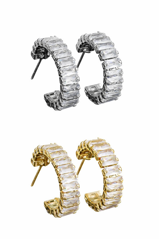 SILVER BAGUETTE HOOP EARRINGS