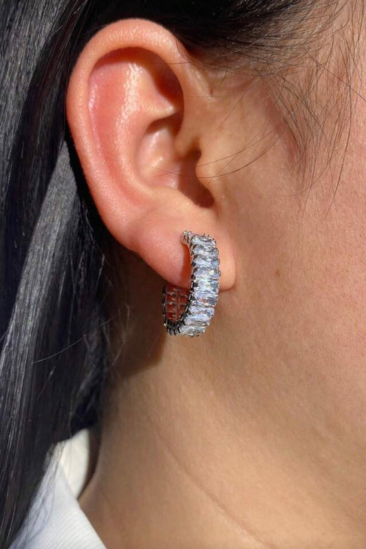 SILVER BAGUETTE HOOP EARRINGS