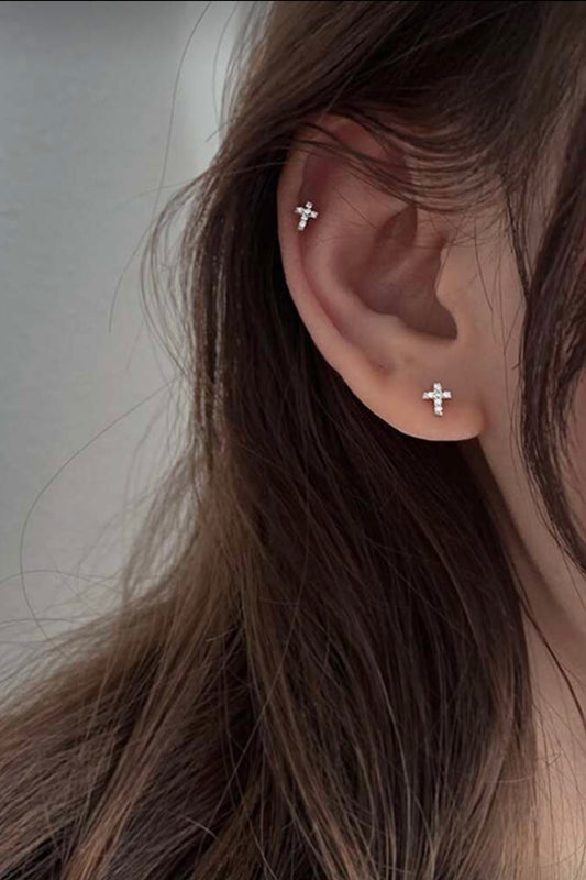 MINI PAVE CROSS EARRINGS