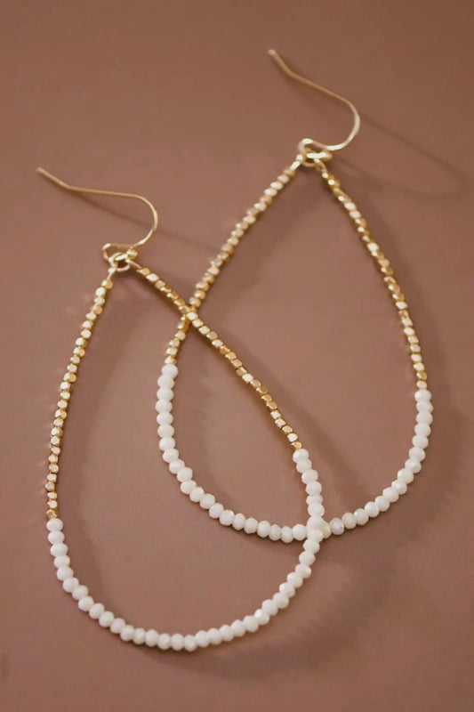 WHITE BEADED HOOP EARRINGS