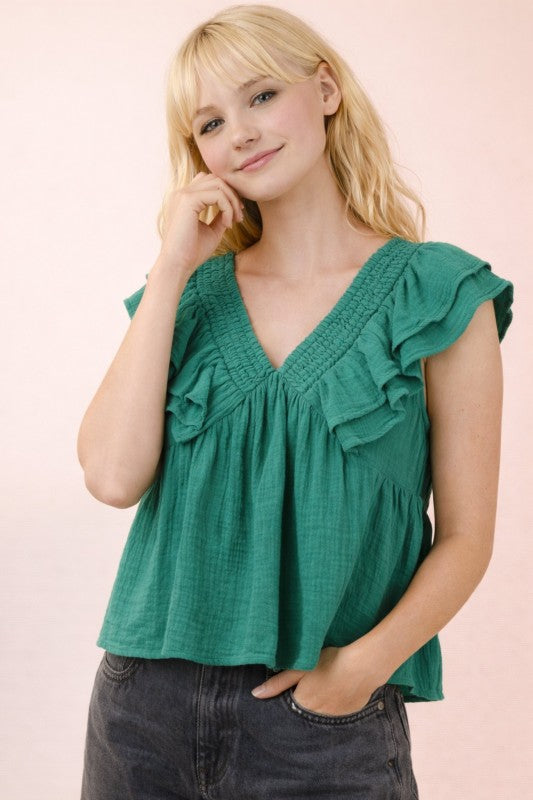 EMERALD RUFFLE TOP